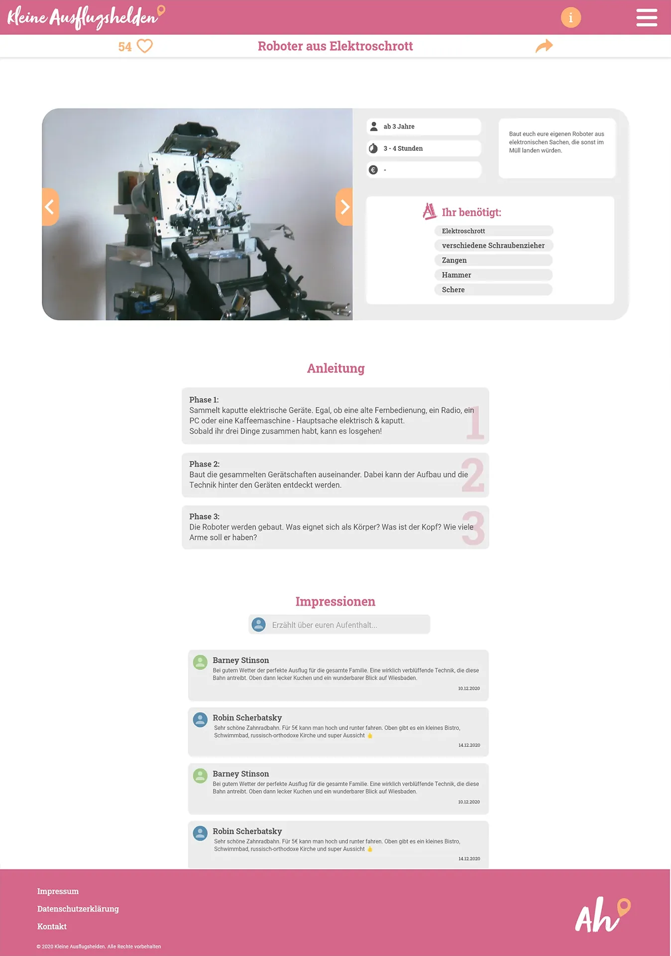 Home activity page - kleine Ausflugshelden
