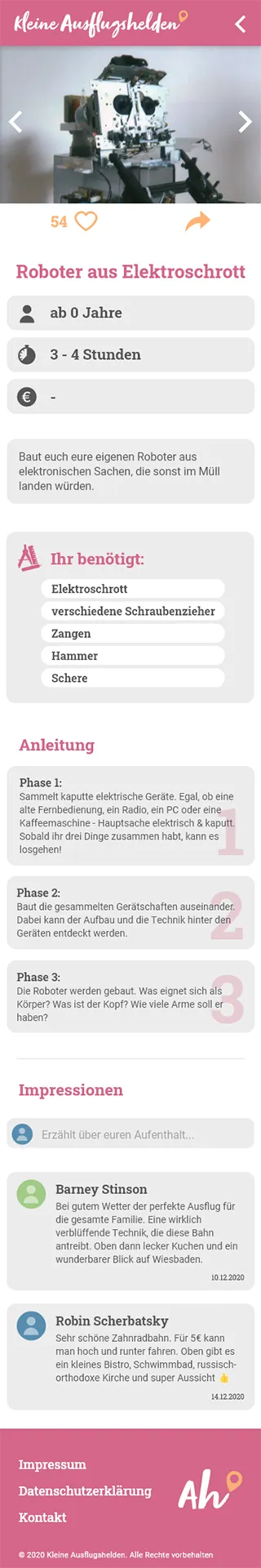 Home activity page - kleine Ausflugshelden