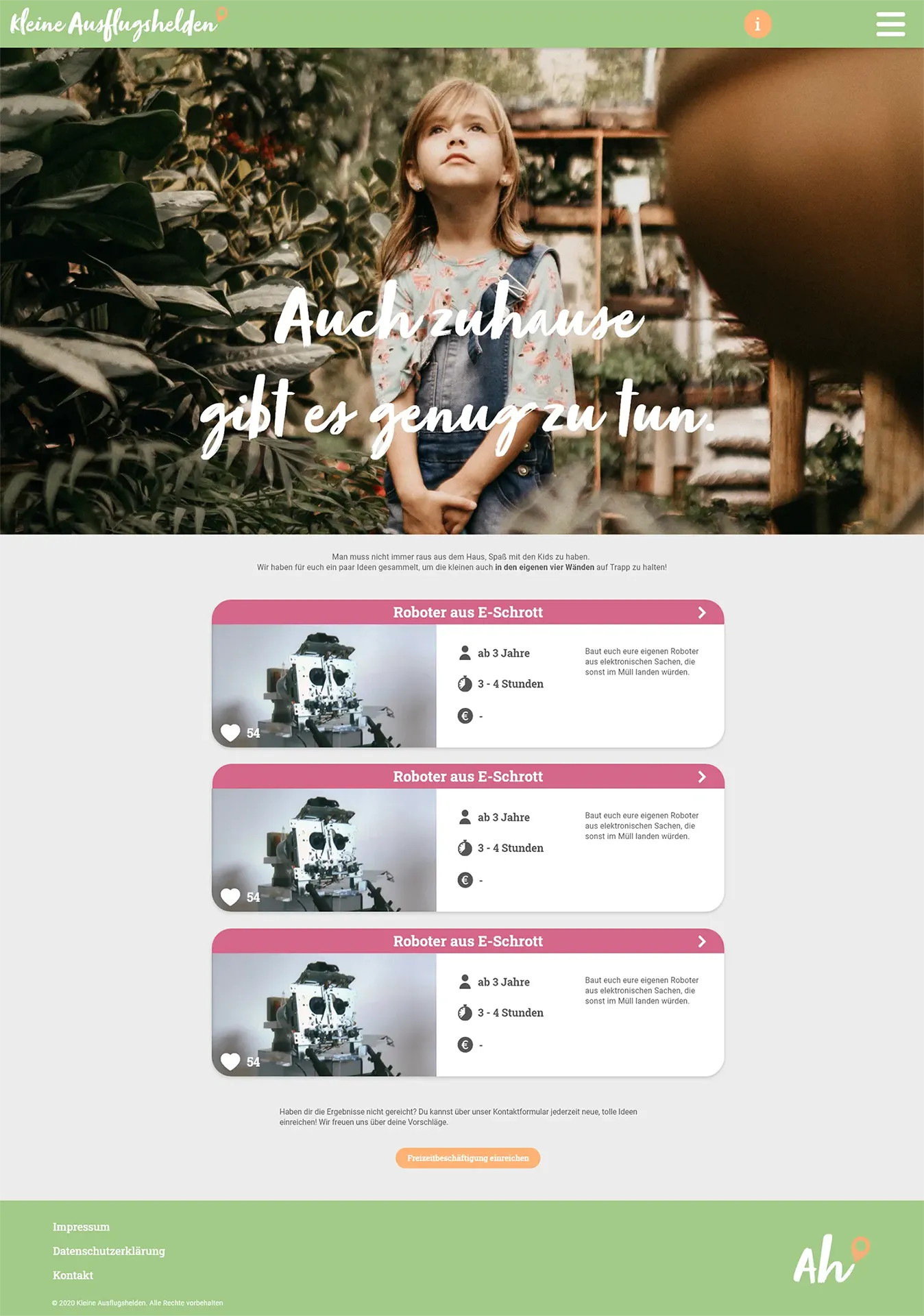 Discover home activities page - kleine Ausflugshelden