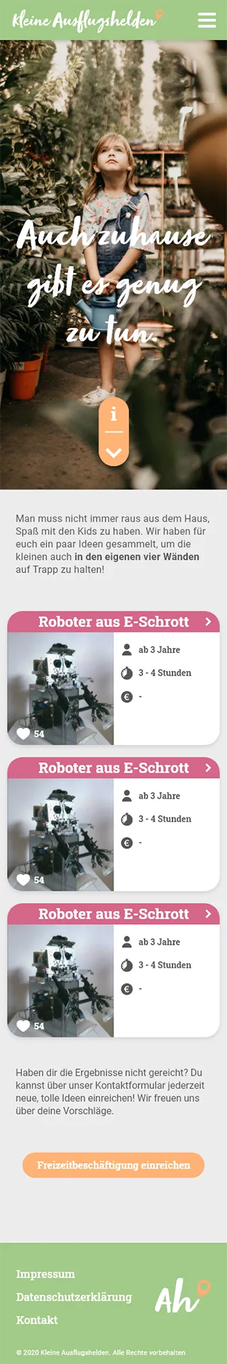 Discover home activities page - kleine Ausflugshelden