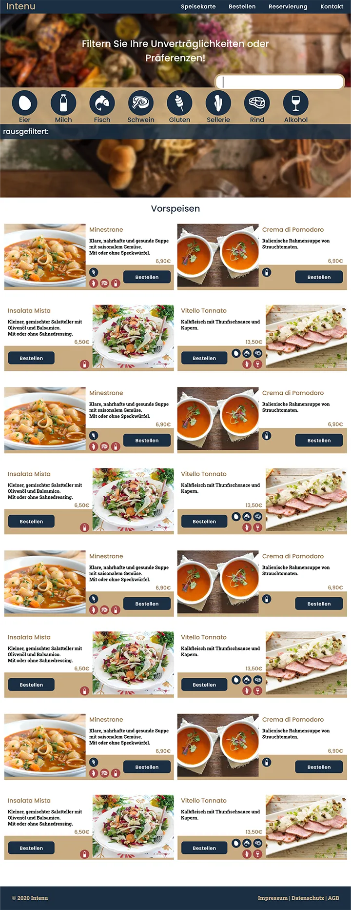 Menu page - Intenu